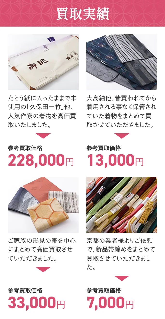 福ちゃんの買取実績(久保田一竹ほか人気作家の着物・帯の参考買取価格)