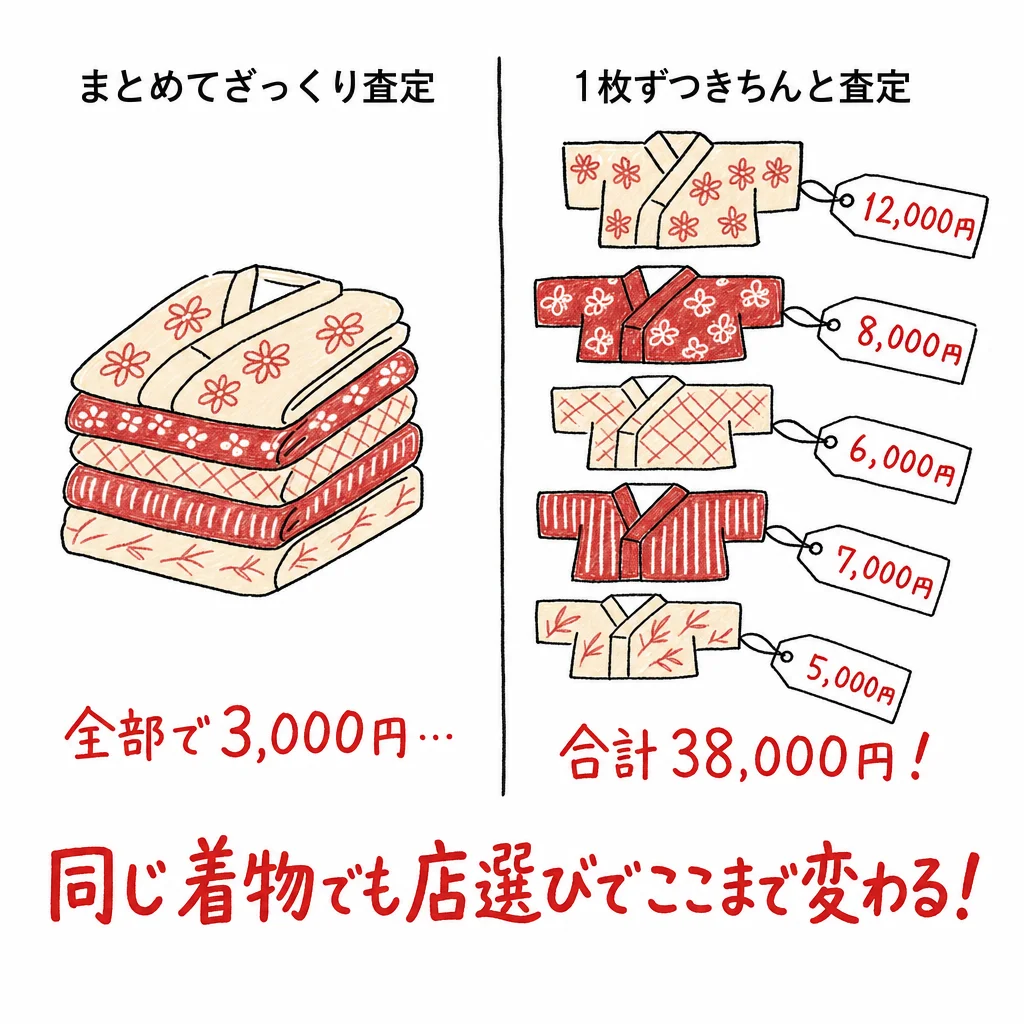まとめてざっくり査定と1枚ずつきちんと査定の比較図